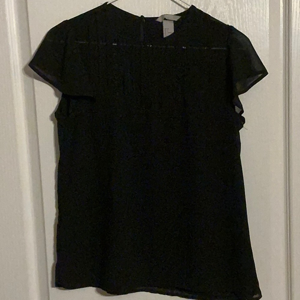 H&M Black Flutter Sleeve Blouse